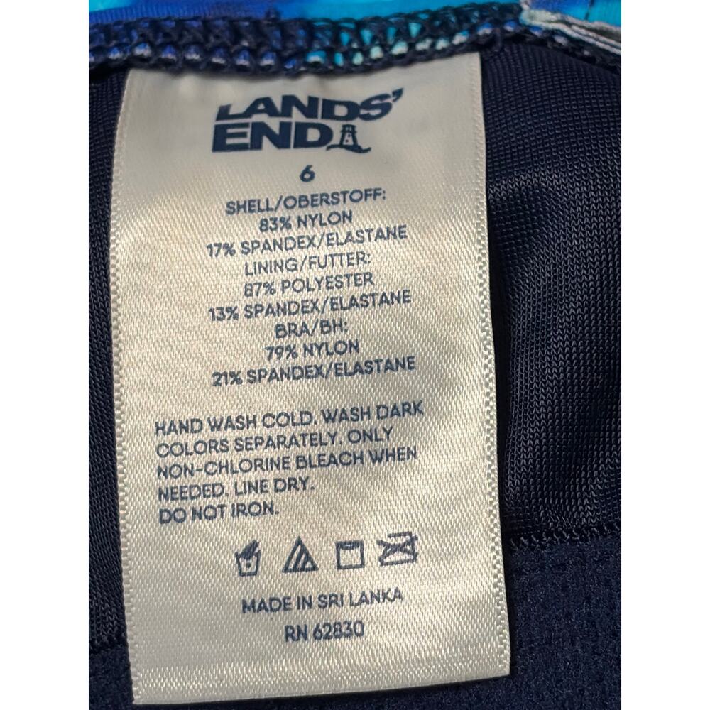 Lands’ End Blue Abstract Tankini Top Size 6 Ruched Swim Top - Picture 7 of 7